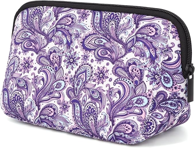 AJLTPA Waterproof Neoprene Cosmetic Bag, Purple Paisley