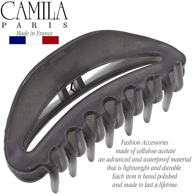 Camila Paris CP3124 French Hair Clips for Women, 3.5" Gray, Large Claw Clip Strong Hold All Day, No Damage No Slip Claw Clips for Thick Curly Wavy Fine Straight Hair, Jaw Clip Made in France