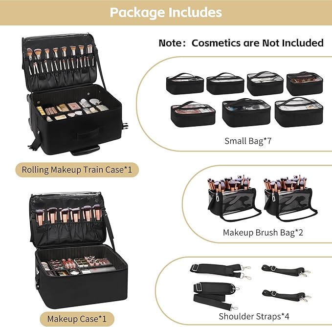 TANTO Rolling Makeup Train Case, 4 in 1 Cosmetology Case on Wheels