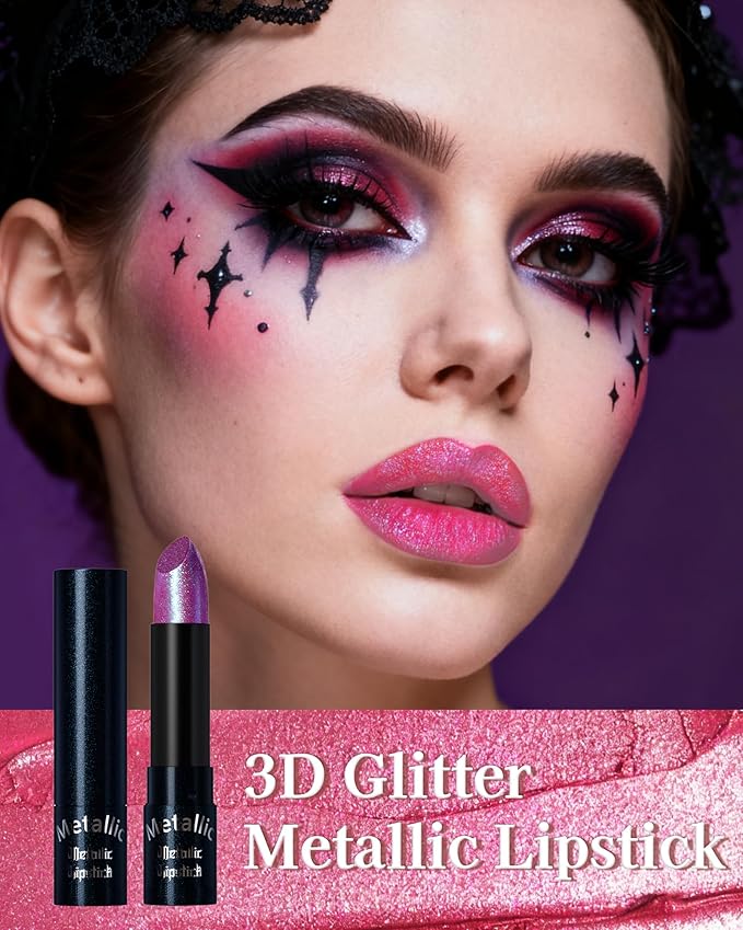 Caedelfly Metallic Lipstick, Magenta Shimmer Lipstick for Halloween 1 PC-07