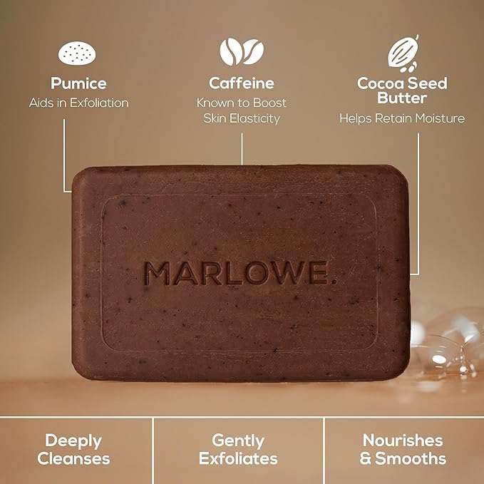 MARLOWE. Coffee Bar Soap, Exfoliating Body Scrub for Men, 7 oz (3 Bars)