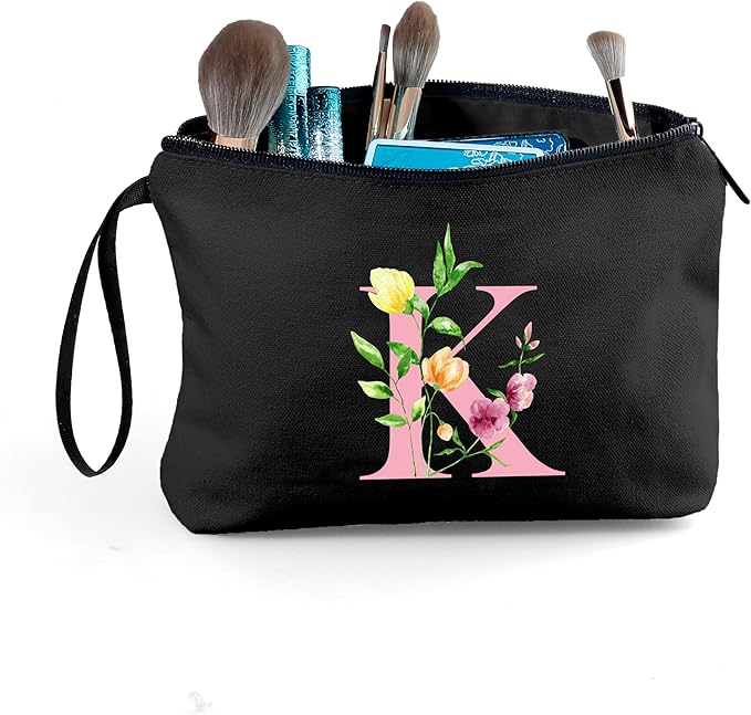 A-Z Personalized Gifts for Women, Initial Make Up Bag with Mirror, K