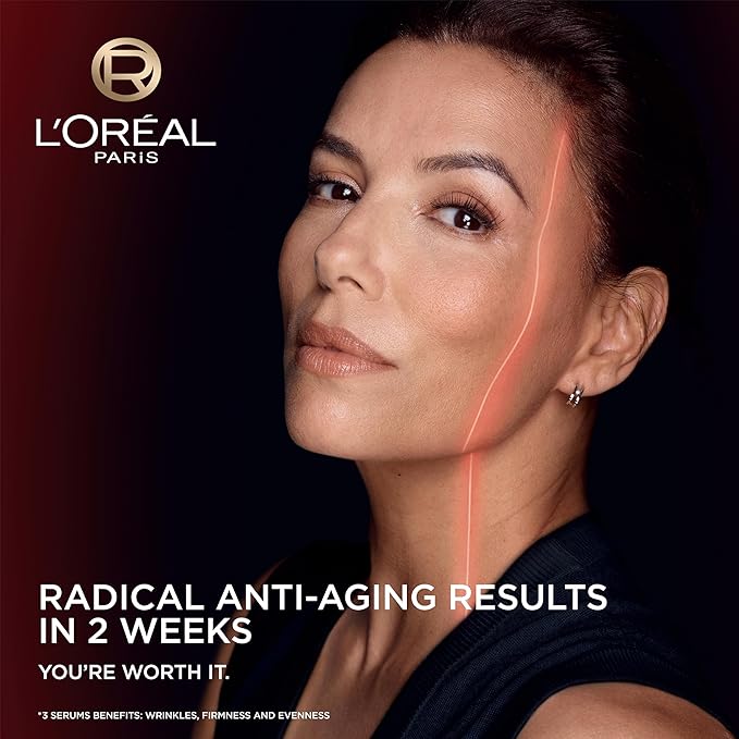 L'Oreal Paris Revitalift Triple Power Face Serum with Tri-Peptides, Hyaluronic Acid and Vitamin C, Anti Aging, Anti Wrinkle Serum to Firm and Brighten, 1 FL oz, + Sample
