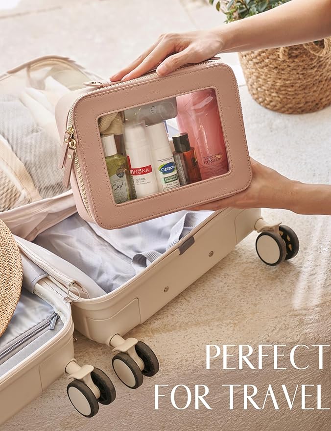 Popvibe Clear Makeup Bag Travel Cosmetic Case Toiletry Bag with Zipper Make Up Case Traveling, Stone, Medium and Large