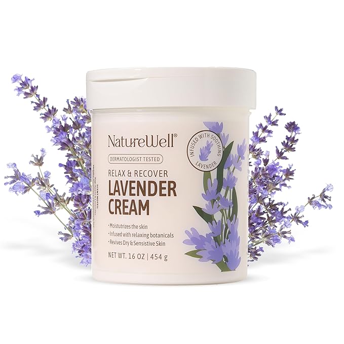 NATURE WELL Lavender Body Cream, Moisturizing Cream for Dry & Sensitive Skin, Relax & Recover Formula with Soothing Lavender, Hydrating Body Lotion Alternative, Dermatologist Tested, 16 Oz