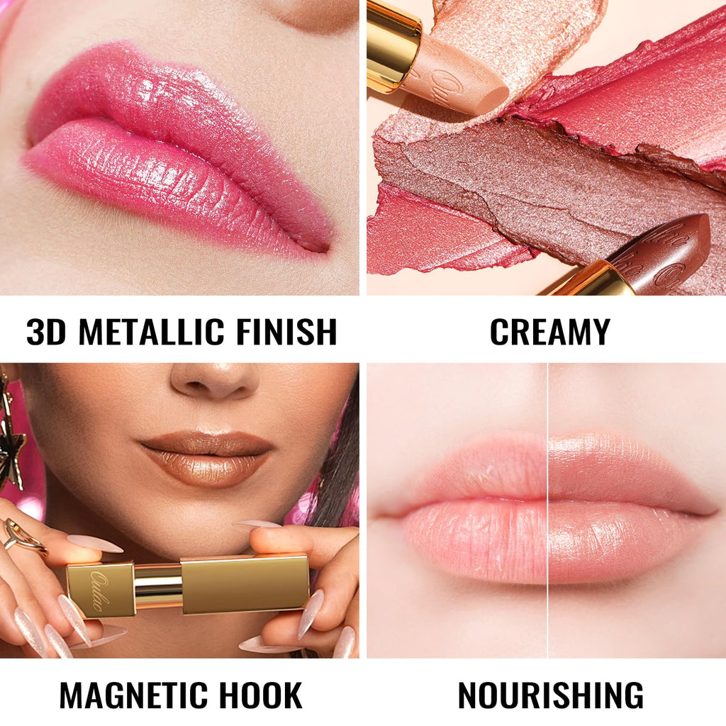 Oulac Light Pink Lipstick for Women with Metallic 3D Shine Lightweight Hydrating Formula, High Impact Lip Color, Vegan Beauty, Full Coverage Lip Makeup, Christmas Gifts for Women, Baby Angel(13)