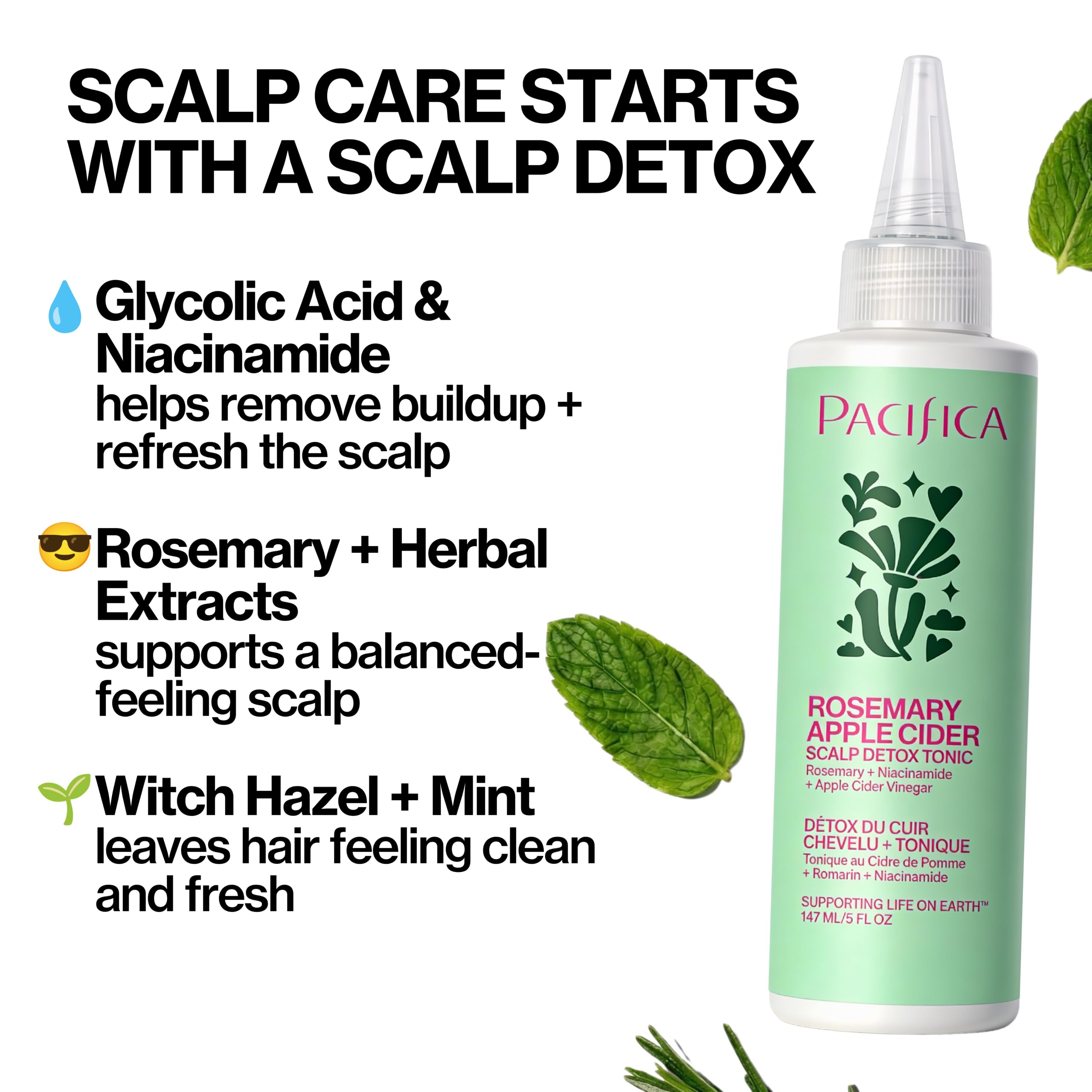 Pacifica Scalp Detox Tonic – Scalp Exfoliator with Glycolic & Salicylic Acid for Clarifying Build Up & Purifying – Infused with Rosemary to Support an Itchy, Dry Head – Vegan & Cruelty-Free – 5 oz