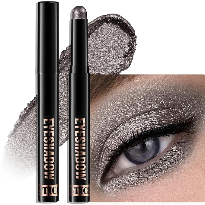 Wugbc Dark Taupe Shimmer Eyeshadow Stick, Waterproof Cream Eye Shadow Pencil Long-Lasting Crease-Proof Glitter Eyeshadow Crayon Smooth High Pigmented Highlighter Neutral Eye Shadow Liner Makeup