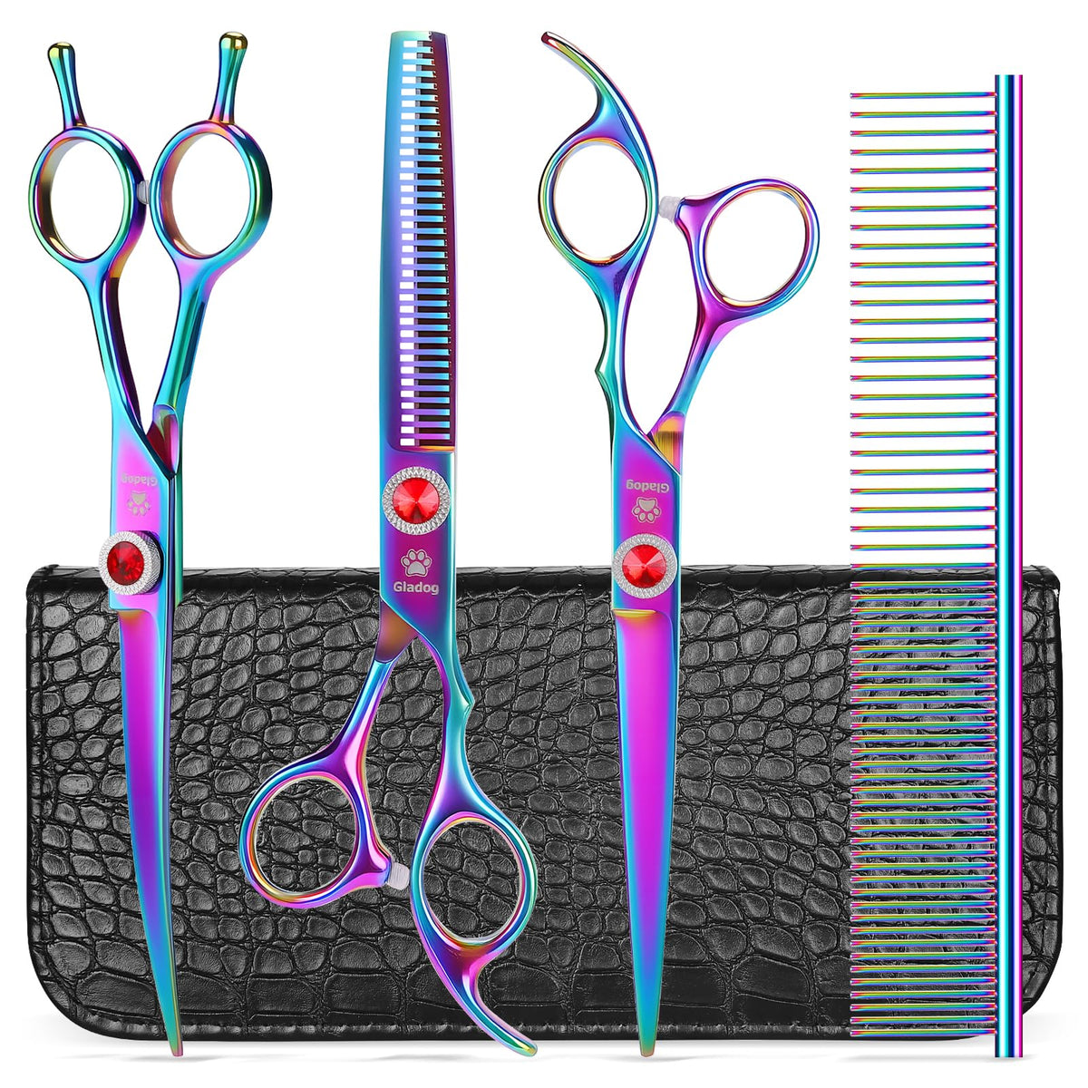 GLADOG Professional 4 in 1 Dog Grooming Scissors Set with Safety Round Tips, Sharp and Heavy-duty Pet Grooming Shears for Cats (Pink)