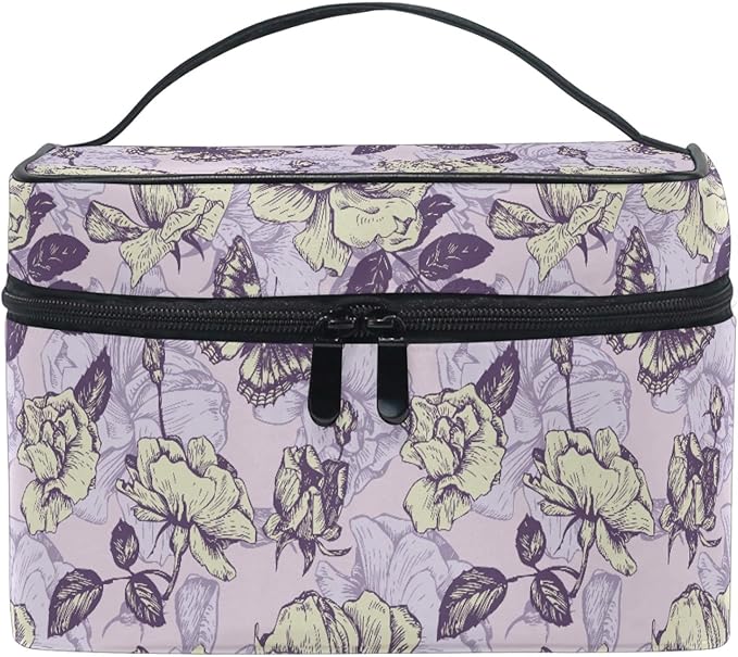 MNSRUU Makeup Bag, Vintage Butterfly And Flowers Travel Makeup Organizer Bag Cosmetic Cases Toiletry Bags for Girl Women Ladies