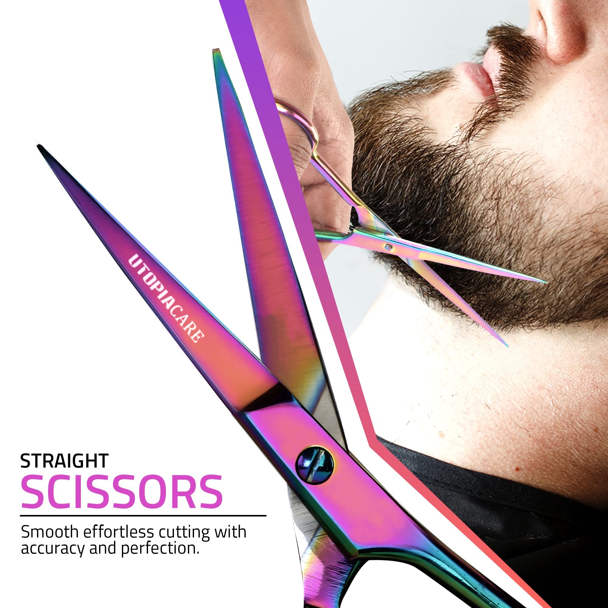 Utopia Care Hair Cutting and Hairdressing Scissors 6.5 Inch, Premium Stainless Steel Shears with Smooth Razor and Sharp Edge Blades for Salons, Men, Women and Kids, Rainbow