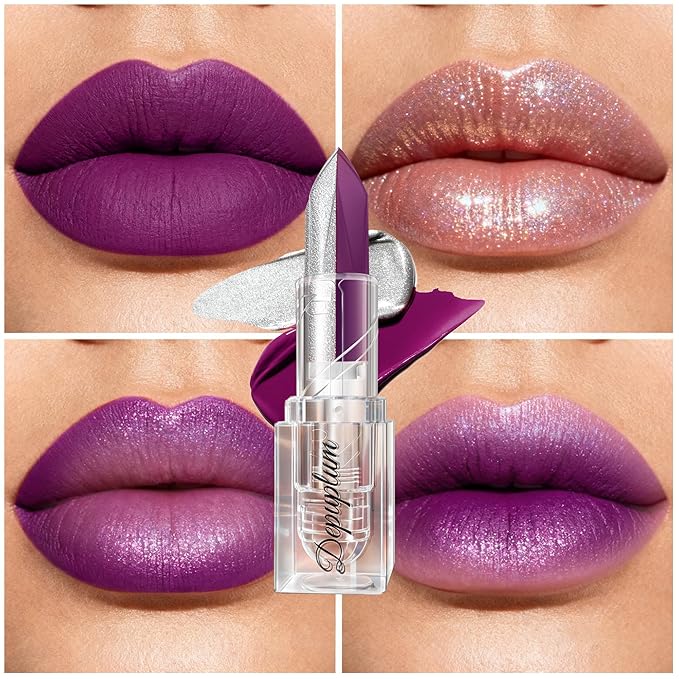 Depuplum Purple Matte Lipstick Silver Lipstick Ombre Lips Dual Tone