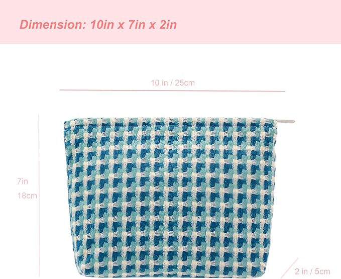 PAZIMIIK Makeup Bags for Purse Zipper Cosmetic Pouch Large Travel Canvas Make Up Organizer Tool Pouch for Women and Girls,Grid Green