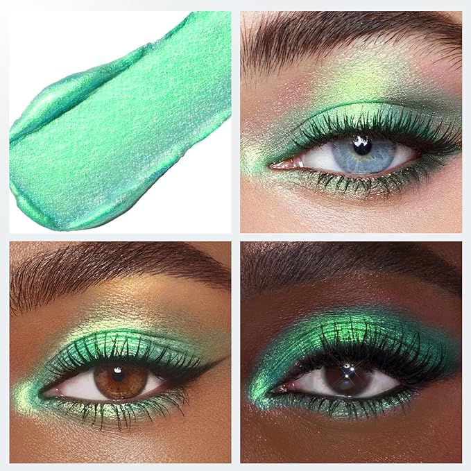 HOSAILY Duochrome Green Yellow Glitter Eyeshadow Stick, Color Shift Shimmer Chameleon Metallic Eye Shadow Brightener Pencil, Silky Smooth Iridescent Sparkle Inner Corner Eye Highlighter Fairy Makeup