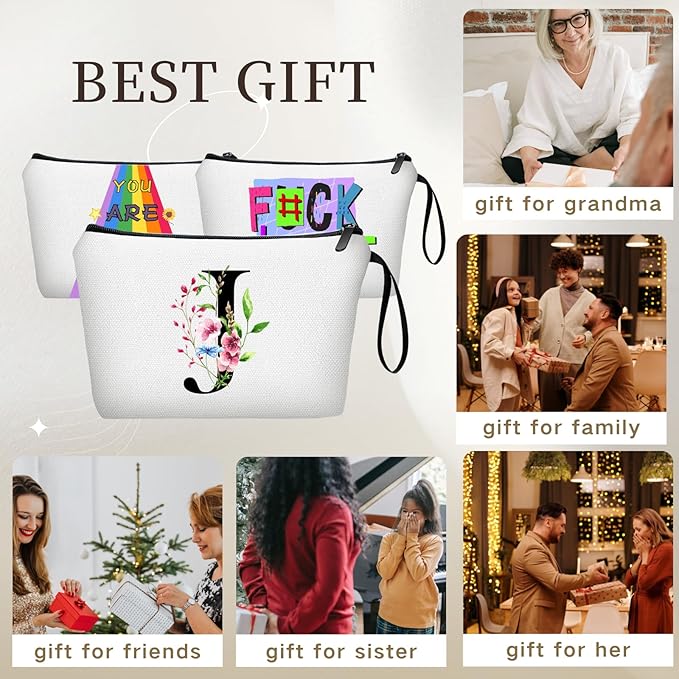 SEAMOON A-Z Personalized Makeup Bag with Mirror, Birthday Gifts for Women Friend Sister Teacher Coworkers, Bride Bridesmaid Travel Cosmetic Bag, Mothers Day Christmas Graduation J