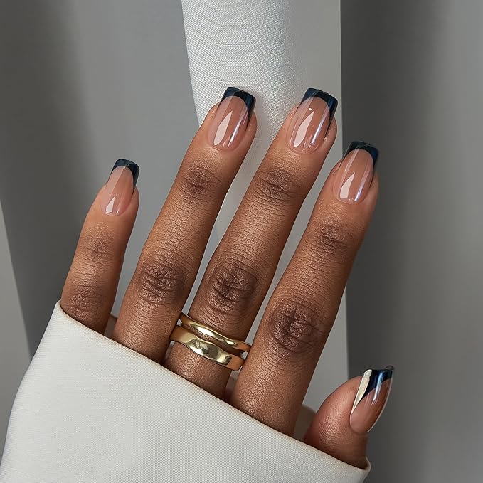 BTArtbox Press On Nails, Braveheart, Short Square, Black French Tip, 30Ct