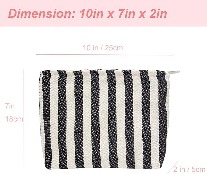 Flat Makeup Bag for Women,Zipper Cosmetic Pouch Purse,Stripe Black White