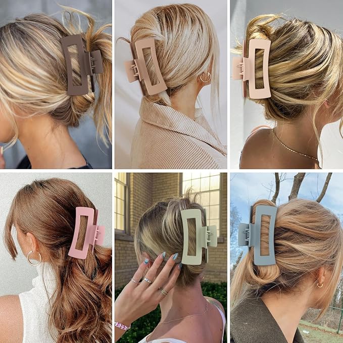 Sisiaipu 4 Inch Big Hair Claw Clips 6 Pcs Large Claw for Thick Hair Square Hair Clips for Women Rectangle Hair Clips Nonslip Acrylic Banana Jaw Clips Hair Accessories for Girls (Brown Colorful)