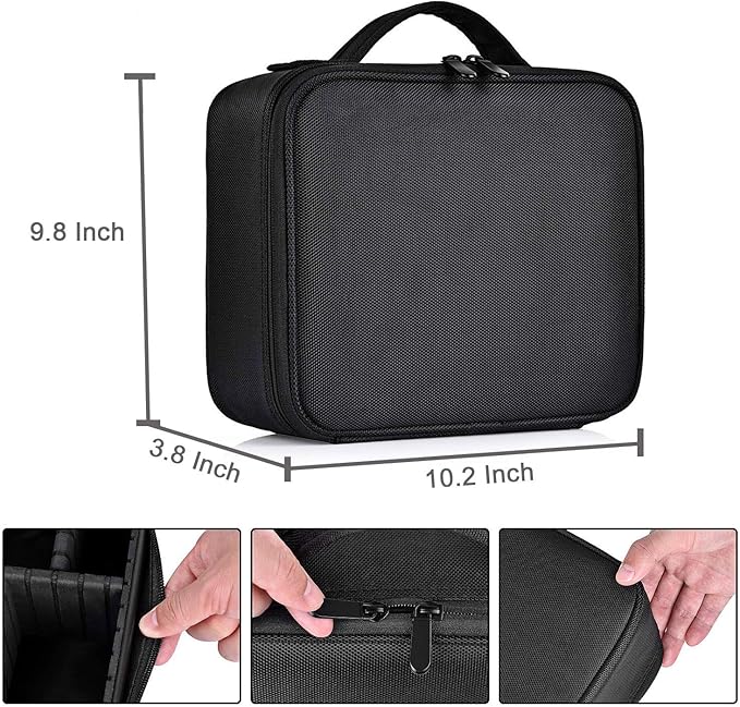 Bvser Travel Makeup Case, Cosmetic Train Case Organizer Portable Artist Storage Makeup Bag with Adjustable Dividers for Cosmetics Makeup Brushes Toiletry Jewelry Digital Accessories - Black