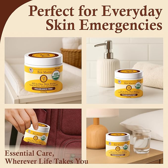 Sweet Bee Magic Organic Honey Bee Balm for Face, Skin & Body - All in One Honey Balm - Beeswax Body Moisturizer - All Natural Aid - 1 jar (4oz)