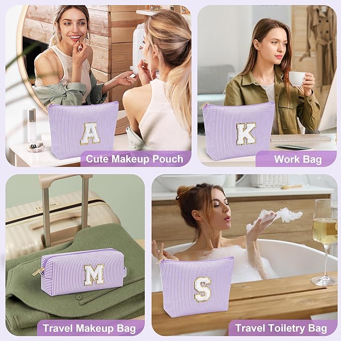YOOLIFE 10 11 12 13 Year Old Girl Gift Travel Initial Makeup Bag Purple A