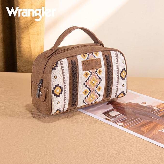 Montana West Wrangler Makeup Bag Travel Cosmetic Bag Small Western Make Up Pouch Portable Toiletry Bag for Women Organizer for Toiletries Accessories, Travel Essentials,Aztec,WG-MB-2203-190-WT