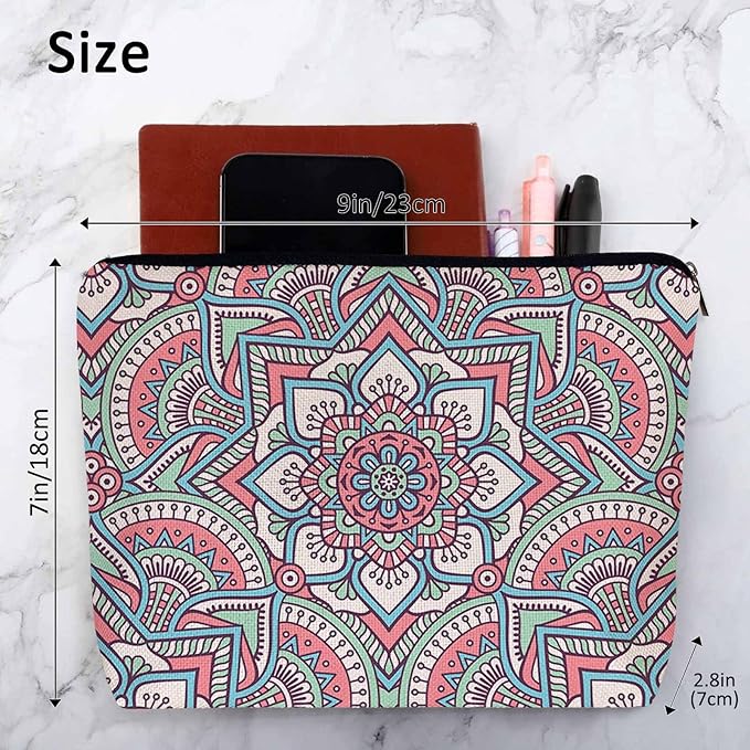 Kalygon Woman Makeup Bag Mandala, Ethnic Tribal Mandala Floral Boho Makeup Bags Travel Cosmetic Bags Toiletry Makeup Organizer Pencil Pouch Make Up Cosmetic Bag For Owners Lady Birthday Gifts