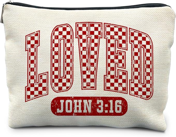 RYYCDOI Loved John 3:16 Bible Verse Makeup Bag, Trendy Christian Cosmetic Bags for Women, Christian Gifts for Women Makeup Pouch, Faith Based Gifts Zipper Pouch