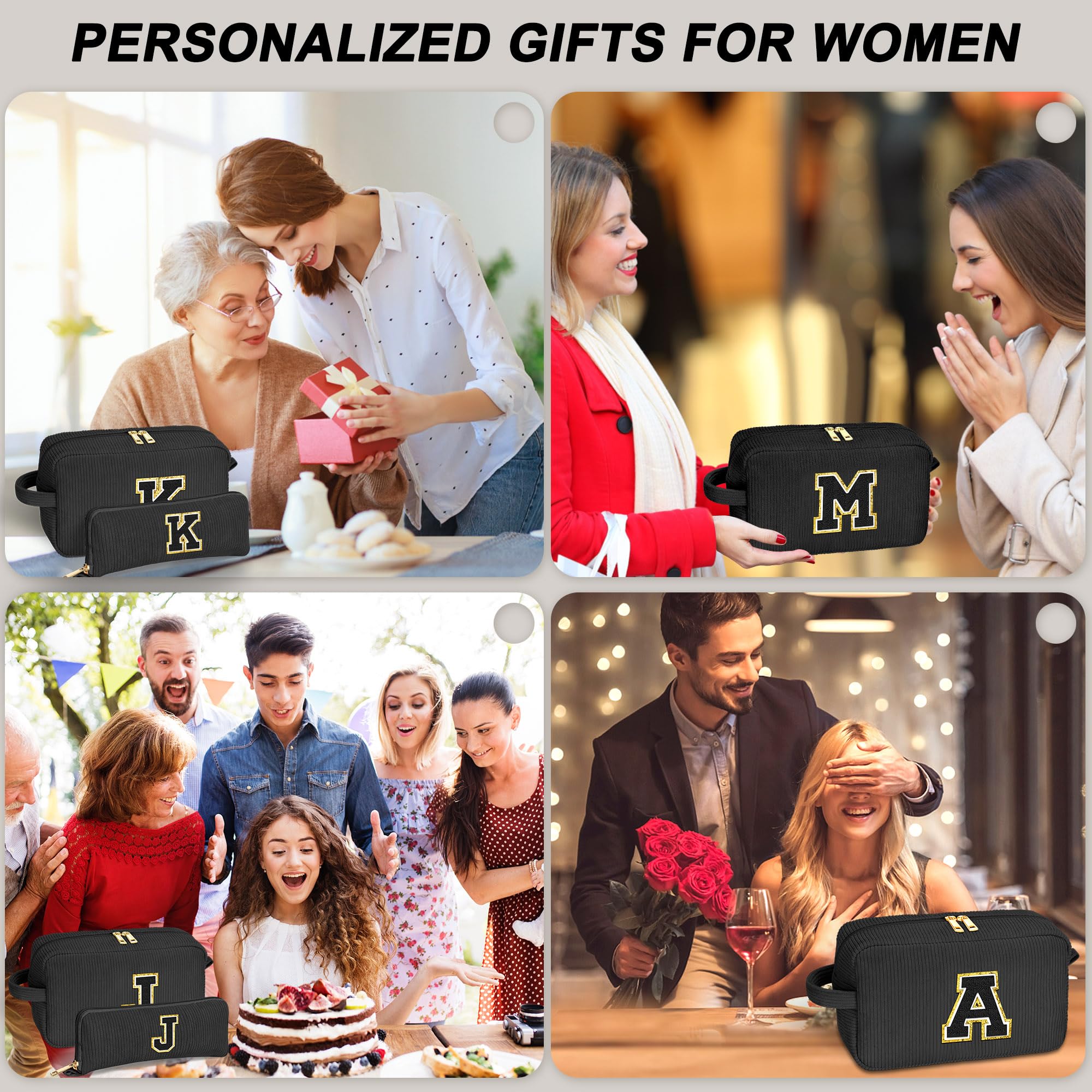 YOOLIFE Women Gifts Travel Makeup Bag - Initial Cosmetic Bag Cute Makeup Bag Travel Essentials Makeup Brush Bag Small Black Girls Makeup Bag Personalized Gifts for Women Her Teen Girl Black Letter A