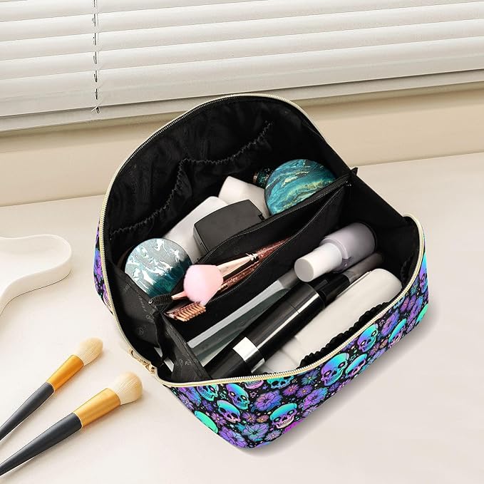 MNSRUU Makeup Organizer Bag, Funny Skulls Travel Makeup Bags Makeup Vanity Case Large Capacity Rhombus Cosmetic Toiletry Bag for Girl Women Ladies