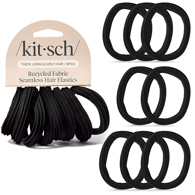 Kitsch Seamless Hair Ties No Damage - Stretchy Hair Bands - Black, 8pcs