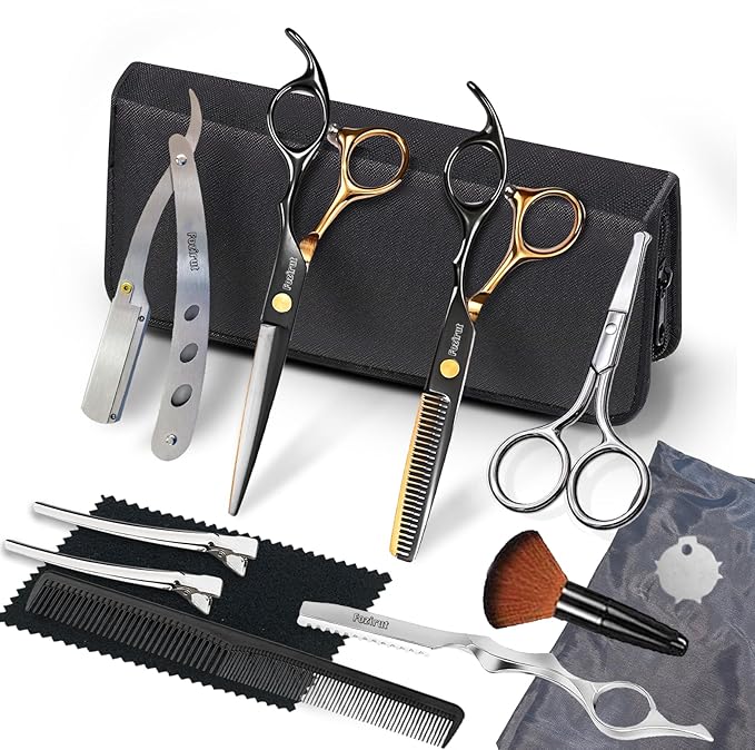 Fozirut Professional Barber Scissors Hair Cutting Shears Kit, Thinning Shears for Hair Cutting, Haircut Scissors Wig Trimming Texturize Shears Kit for Women Men