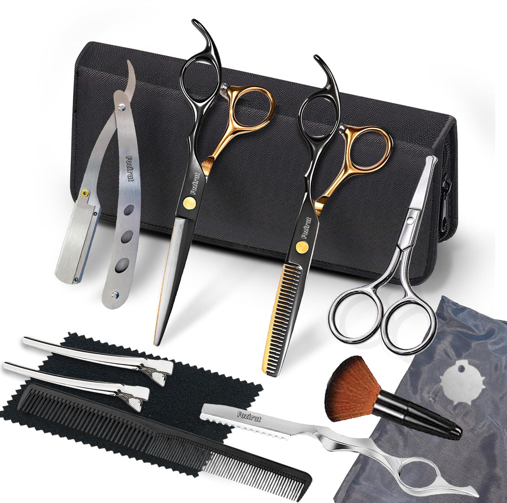 Fozirut Professional Barber Scissors Hair Cutting Shears Kit, Thinning Shears for Hair Cutting, Haircut Scissors Wig Trimming Texturize Shears Kit for Women Men