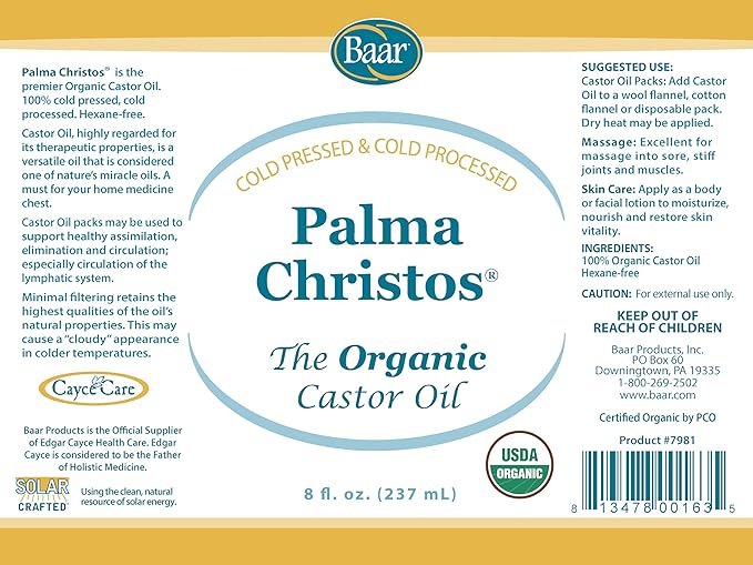 Baar Palma Christos Organic Castor Oil, 8 oz
