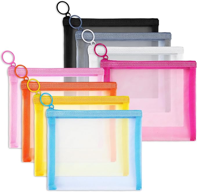Fassave 8 Pack Mini Zipper Mesh Makeup Bags, Nylon Cosmetic Bags Toiletry Purse Travel Organizer Bags Inside Bag for Office Travel Organization (Multicolor, S)