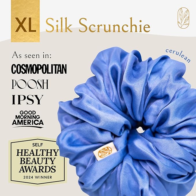 Curlfriend Oversized Mulberry Silk Scrunchies for Women, XL, Cerulean