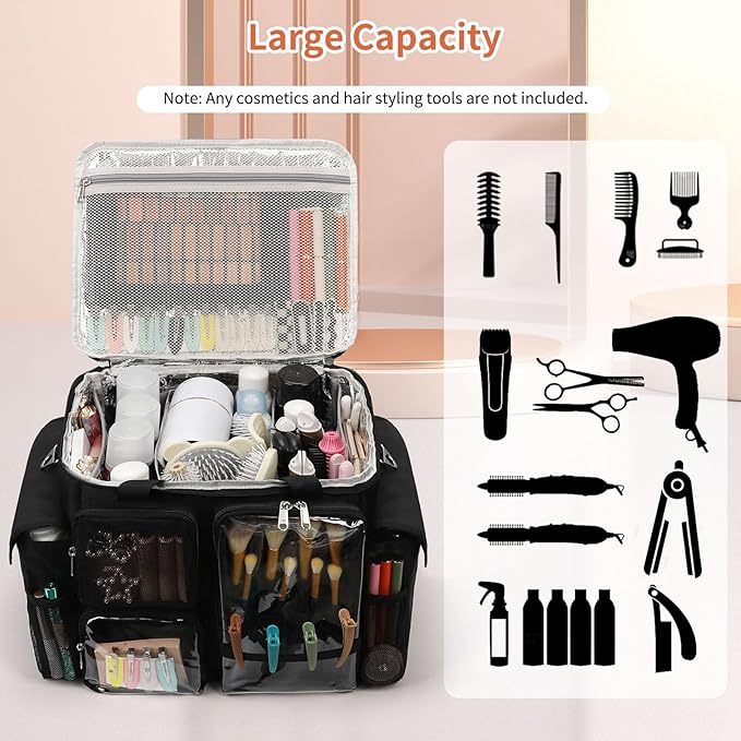 onemoky Large Hairstylist Traveling Bag, Hair Tool Organizer with Removeable Dividers, Hairdresser Hair Tools Travel Bag with Multi Pockets, Professional Makeup Artist Bag with Shoulder Strap