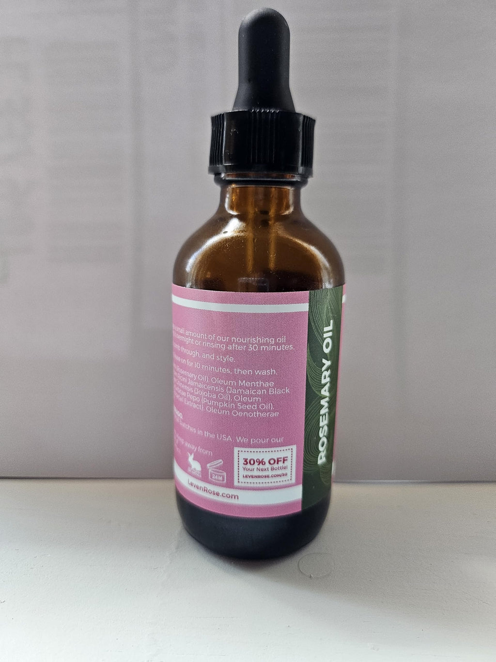 Leven Rose Organic Rosemary Hair Growth Oil with Castor, Rosemary, Peppermint, Jojoba, Argan, Pumpkin Seed, Horse Tail Extract, Evening Primrose for all Hair Types, Natural, 2 oz