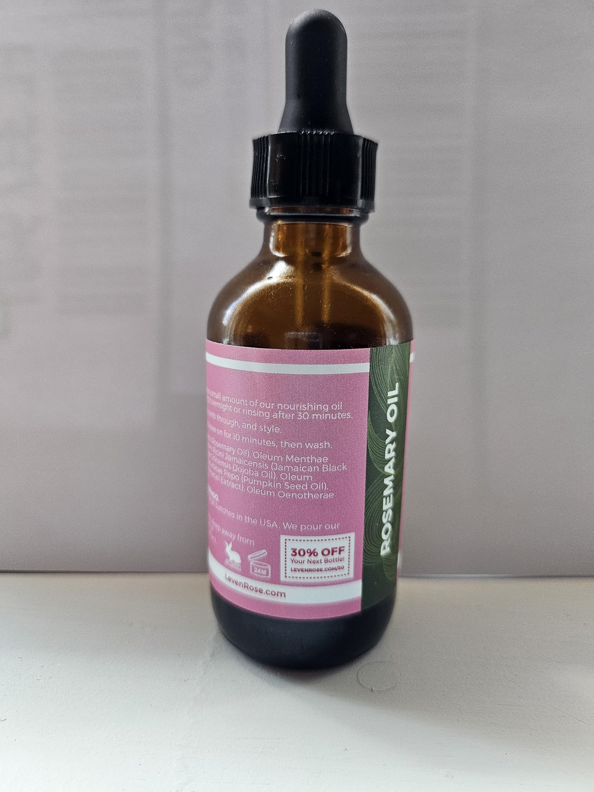 Leven Rose Organic Rosemary Hair Growth Oil with Castor, Rosemary, Peppermint, Jojoba, Argan, Pumpkin Seed, Horse Tail Extract, Evening Primrose for all Hair Types, Natural, 2 oz