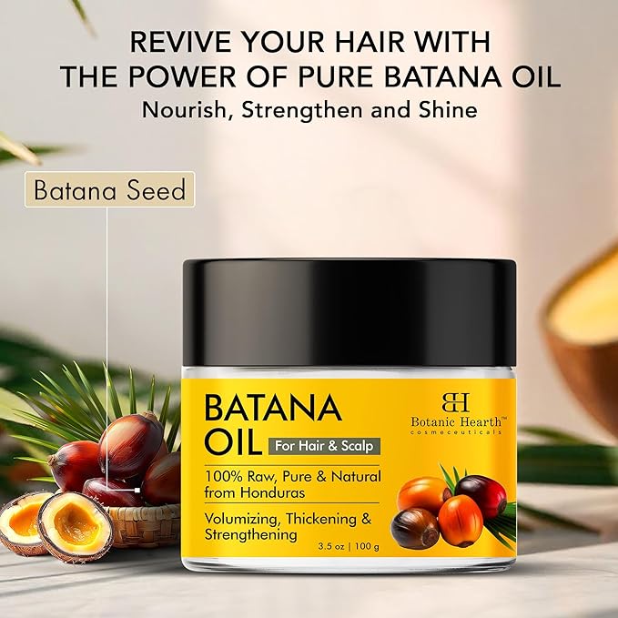 Botanic Hearth Pure Organic Raw Batana Oil for Hair Growth - 3.5 fl oz