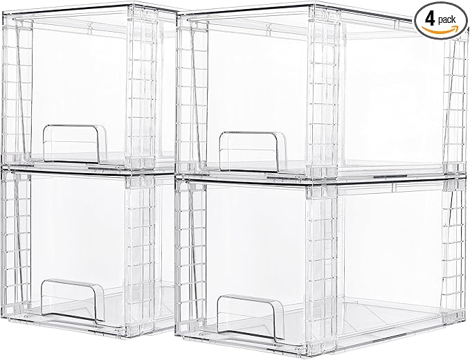 Vtopmart 4 Pack Large Stackable Storage Drawers, Clear
