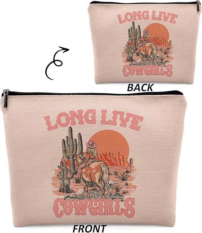 Dwept Pink Cowgirl Cosmetic Bag, Western Supplies for Women Makeup Bag for Purse, Western Makeup Bag, Long Live Cowgirls Preppy Gifts Cowgirl Gifts Pouch Bags, Western Bags for Women