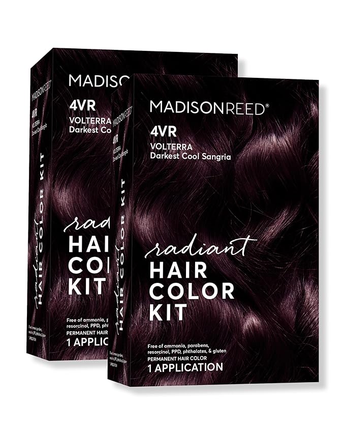 Madison Reed Radiant Hair Color Kit - 4VR Darkest Cool Sangria with Vibrant Violet Red Tones (Volterra Amethyst), Vivid Permanent Hair Dye for Bold Color & Shine | PPD-Free & Ammonia-Free, 2 Pack