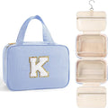 TOPEAST Travel Hanging Toiletry Bag, Personalized Initial Toiletry Pouch, Birthday Gifts for Women Mom Daughter Sister Friends, Cruise Essentials, Blue K