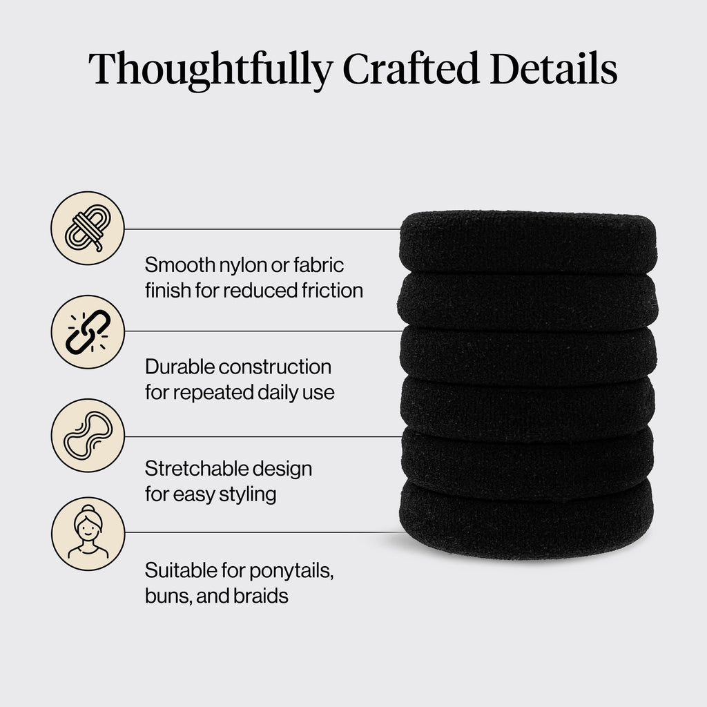 Kitsch Elastic Hair Ties No Damage | Stretchable Hair Bands - Black, 6pcs