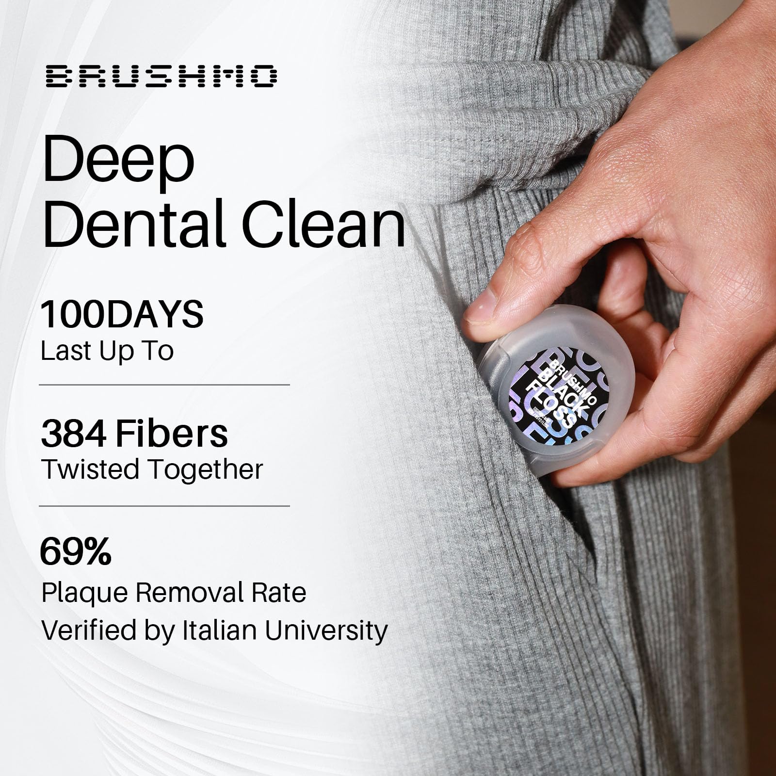 Brushmo Black Floss (BBFloss) - Expanding Floss, Gum-Friendly Soothing Mint Dental Floss, Natural Vegan Wax to Remove Plaque from Teeth, Dentist Designed PTFE & PFAS Free Oral Care, 2 Spools, 110 yd
