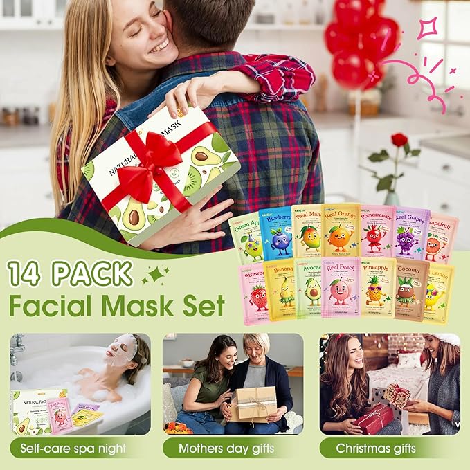 KONEUK 56 Pack Fruit Collagen Face Masks Skincare for Teens Girls