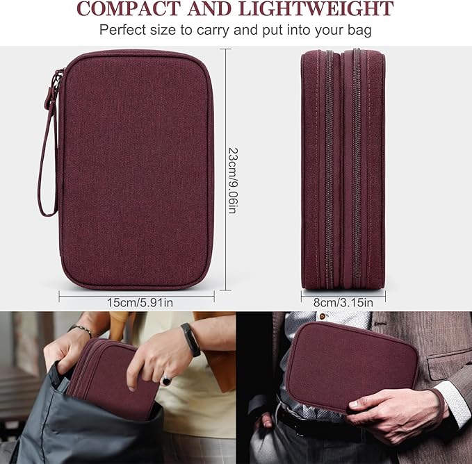 FYY Electronic Organizer, Travel Tech Pouch Bag, Large, Wine Red