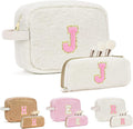 ibeacos for Valentines Day Gifts, Travel Makeup Bag for Women, Initial Make Up Bag Set for 6 7 8 9 10 11 12 13 Years Old Kids Tween Girls, Large Cosmetic Skincare Bags for Birthday Gifts, White J