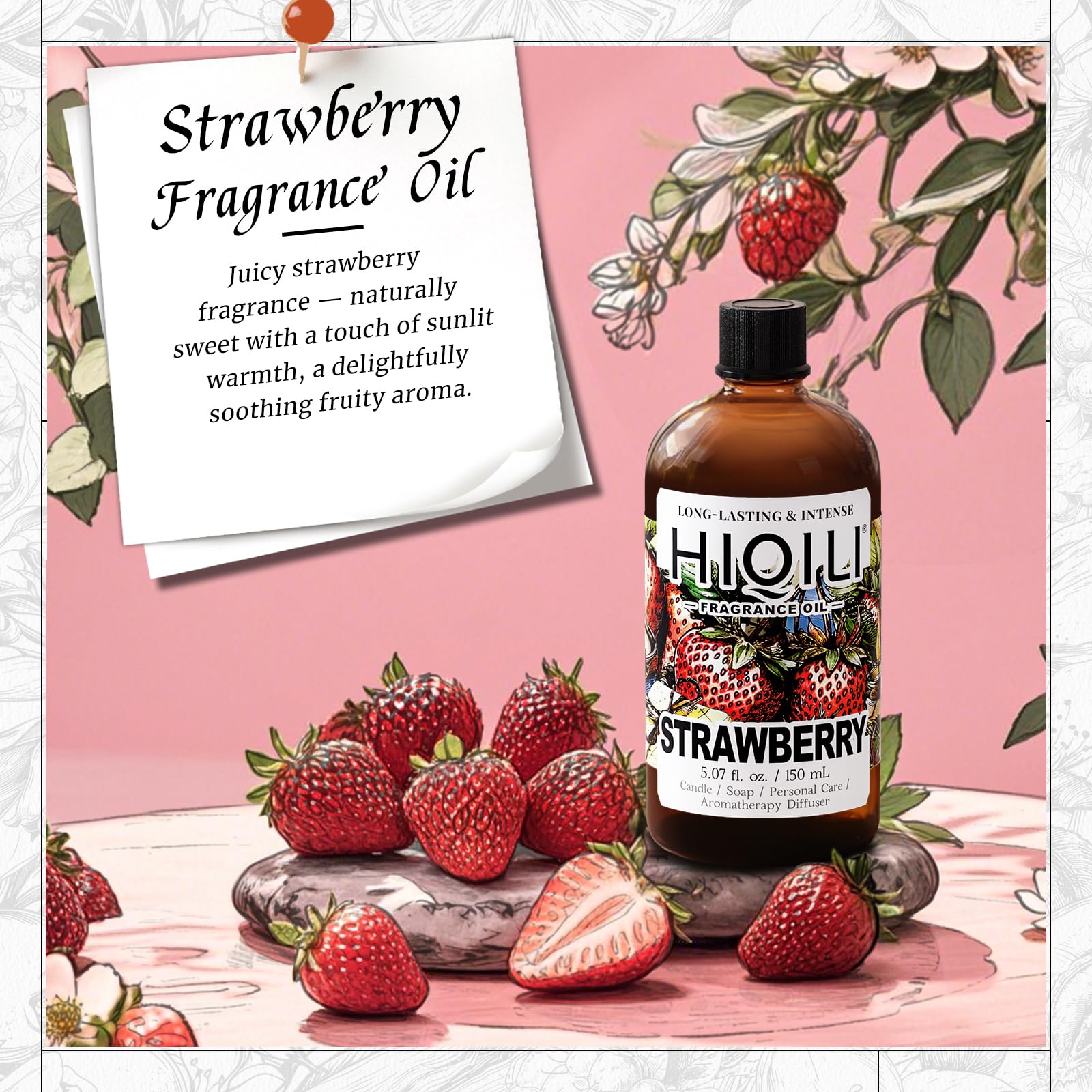 HIQILI Strawberry Fragrance Oil, DIY Fruity Scent Perfume - 5.07 Fl Oz